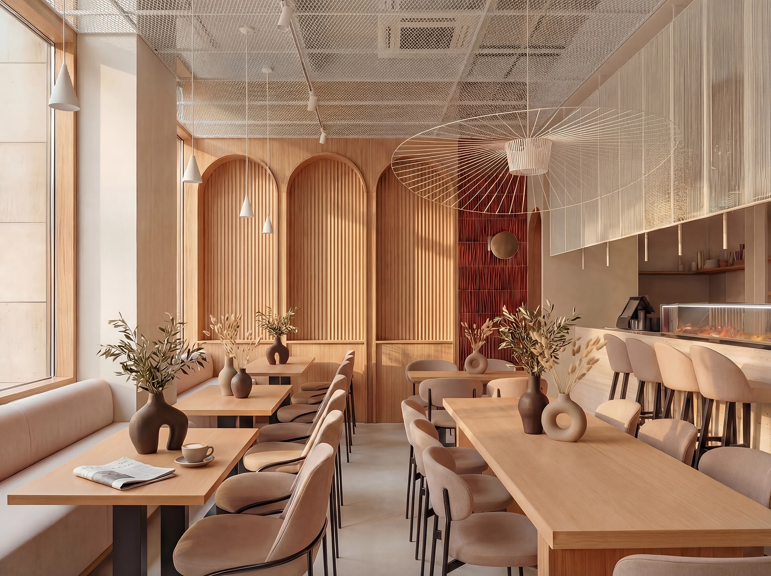 Dining room in wood and warm tones