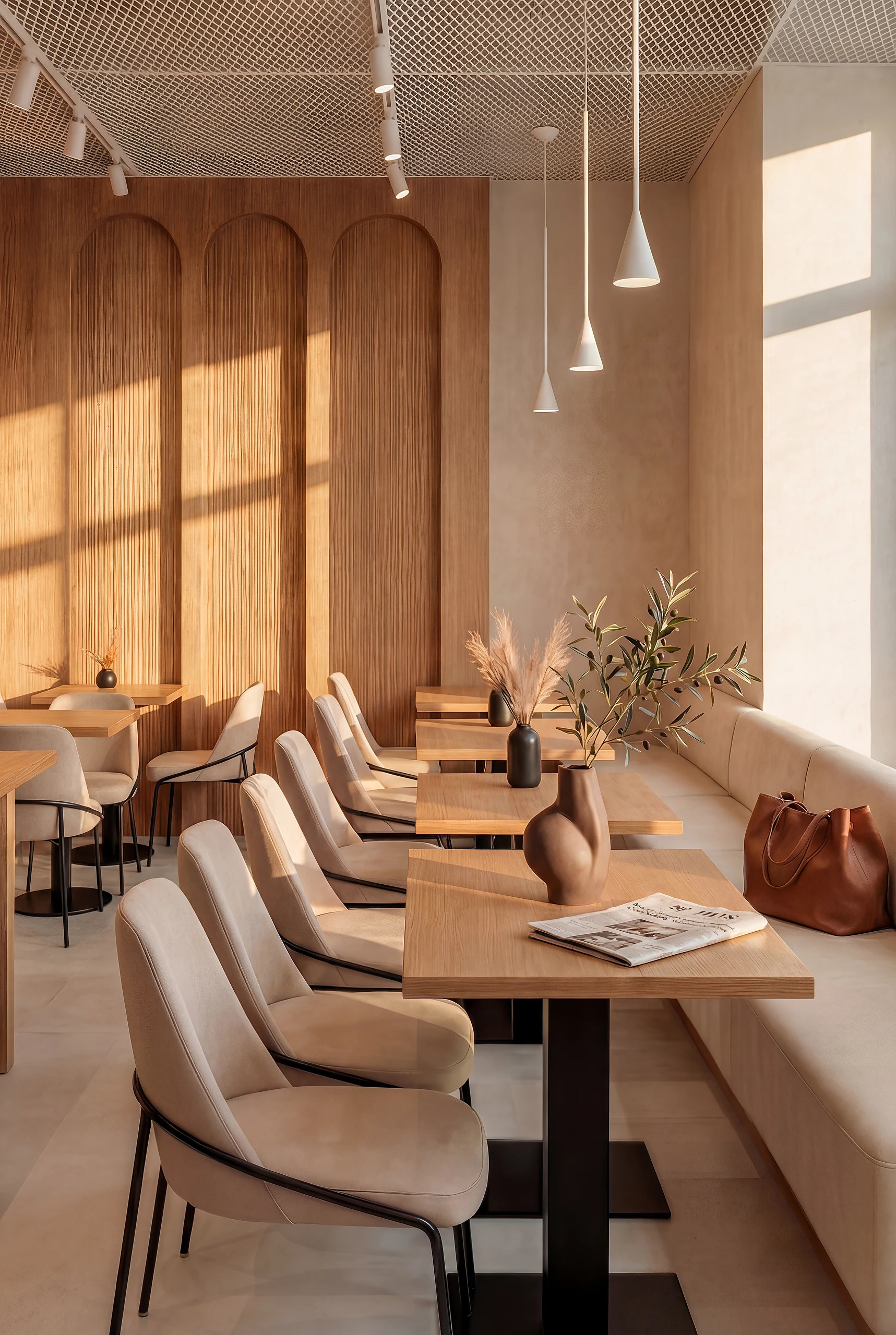Curves, natural materials and soft light