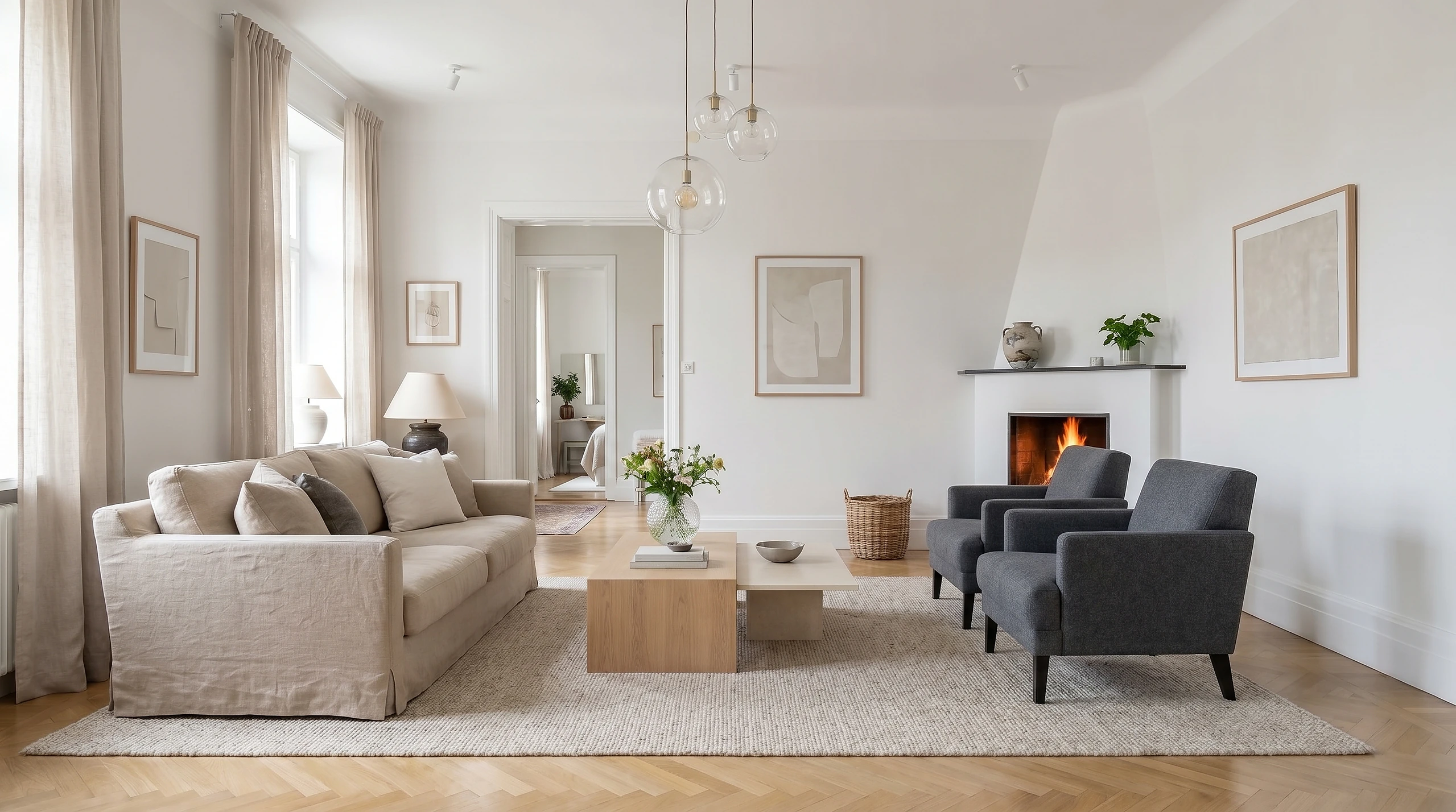 A living room with comfort and order